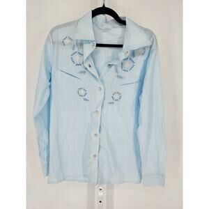 Vtg Napoleon Dynamite Mens Sz S Long Sleeve Pearl Snap Shirt Light Blue Costume